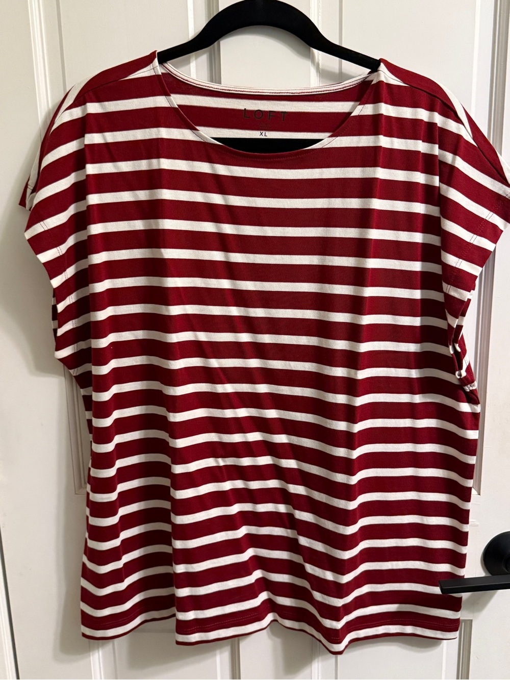 LOFT Red and White Striped Short Sleeve Tee